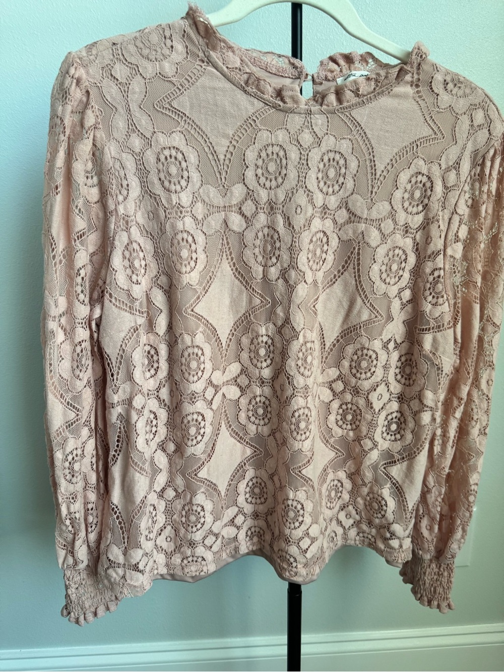 Ultra Pink Lace Long-Sleeve Blouse in Dusty Rose